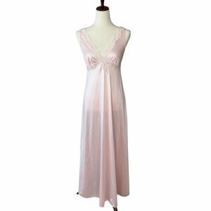 Vintage Lorraine Pink Nylon Nightgown Small Lace Trim Full Length 70’s 80’s
